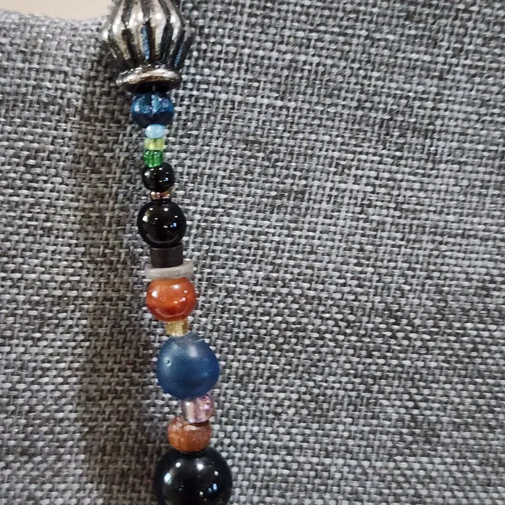 Artisan BOHO Earth Tone Large Blown Glass Swirl Pendant Beaded Long Necklace